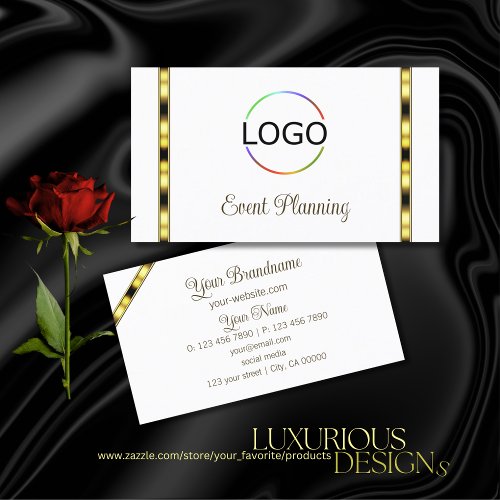 Luxury White and Gold Chic with Logo Professional Business Card