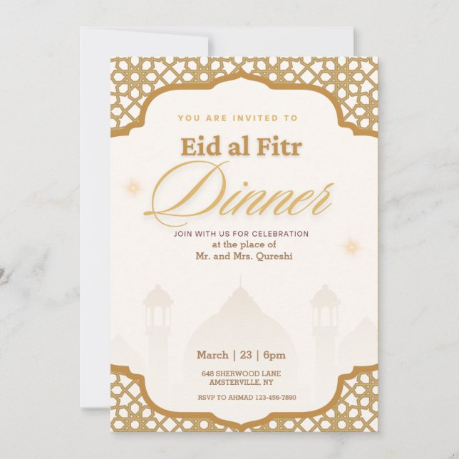 Luxury White and Gold Eid al fitr Party Invitation (Front)