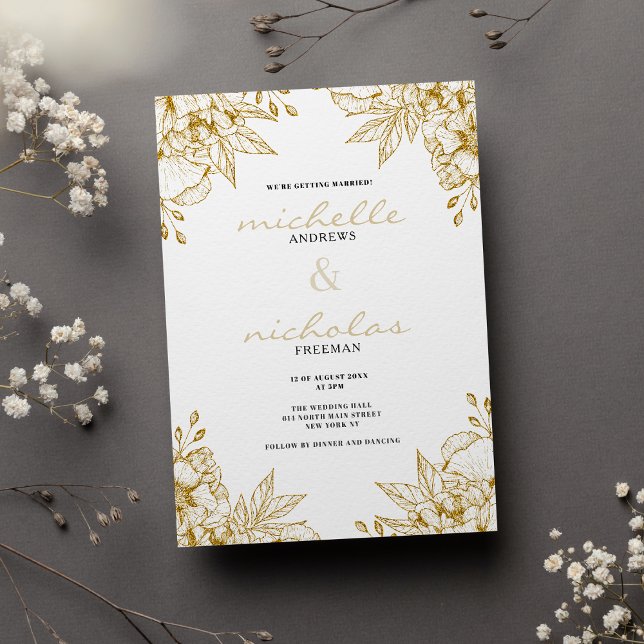 Luxury white and gold glitter floral wedding invitation (Luxury white and gold glitter floral wedding)