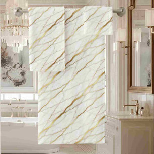 Luxury White and Gold Marble Bath Towel Set