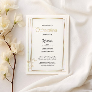 Luxury white and gold minimalist Quinceañera Invitation