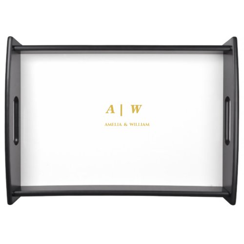 Luxury White and Gold Monogram Wedding Serving Tray