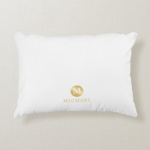 Luxury White and Gold Personalized Monogram Accent Pillow