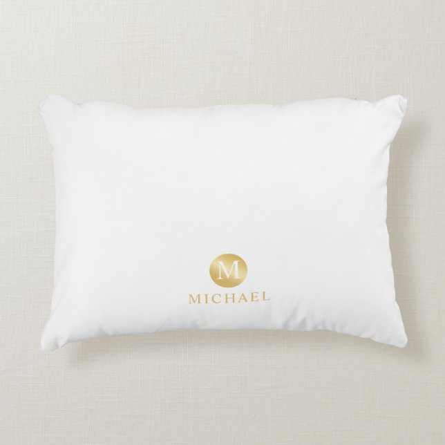 Luxury White and Gold Personalized Monogram Accent Pillow (Front)