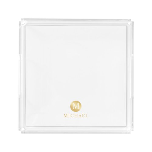 Luxury White and Gold Personalized Monogram Acrylic Tray