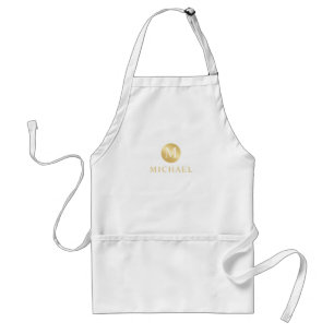Luxury White and Gold Personalized Monogram Adult Apron