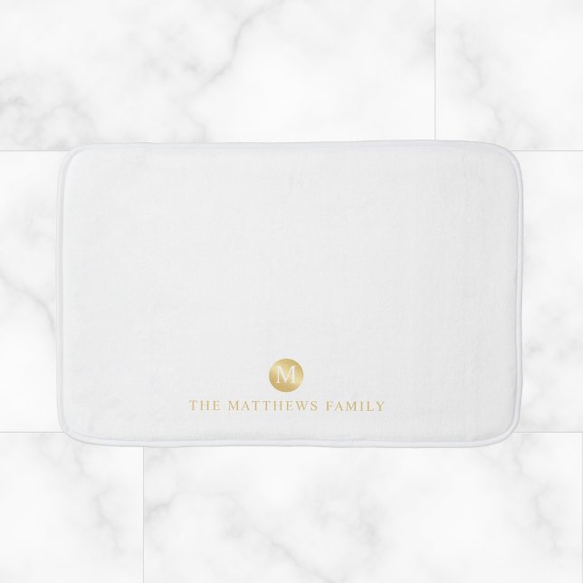 Luxury White and Gold Personalized Monogram Bath Mat (Creator Uploaded)