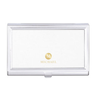 Luxury White and Gold Personalized Monogram Business Card Case