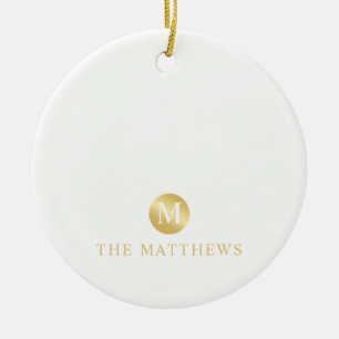 Luxury White and Gold Personalized Monogram Ceramic Ornament
