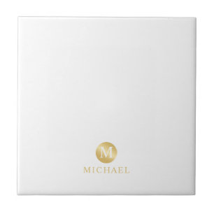Luxury White and Gold Personalized Monogram Ceramic Tile