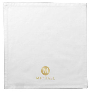 Luxury White and Gold Personalized Monogram Cloth Napkin