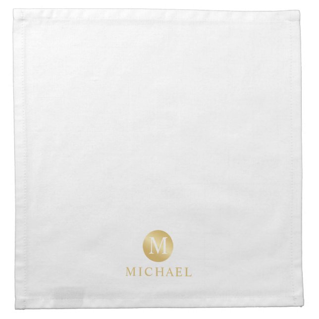 Luxury White and Gold Personalized Monogram Cloth Napkin (Front)