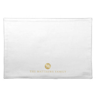 Luxury White and Gold Personalized Monogram Cloth Placemat