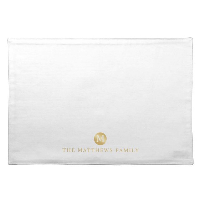 Luxury White and Gold Personalized Monogram Cloth Placemat (Front)