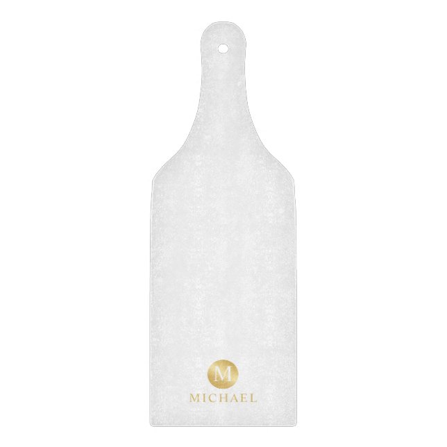 Luxury White and Gold Personalized Monogram Cutting Board (Front)
