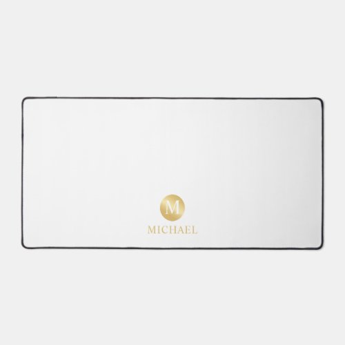 Luxury White and Gold Personalized Monogram Desk Mat
