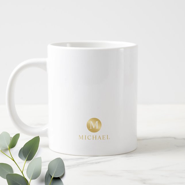 Luxury White and Gold Personalized Monogram Giant Coffee Mug (Creator Uploaded)