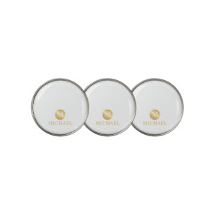 Luxury White and Gold Personalized Monogram Golf Ball Marker