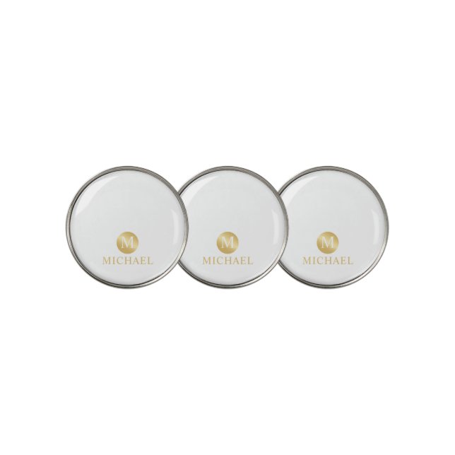Luxury White and Gold Personalized Monogram Golf Ball Marker (3 Up)