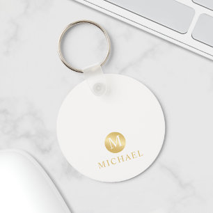 Luxury White and Gold Personalized Monogram Keychain