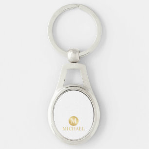 Luxury White and Gold Personalized Monogram Keychain