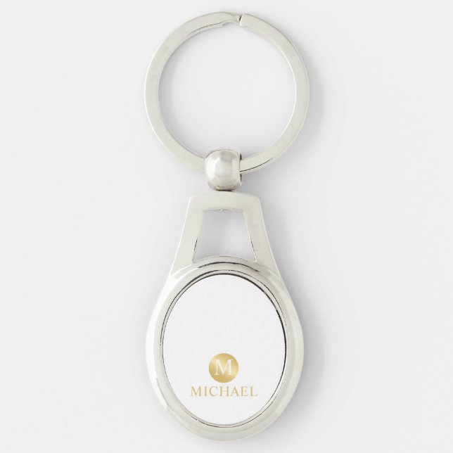 Luxury White and Gold Personalized Monogram Keychain (Front)