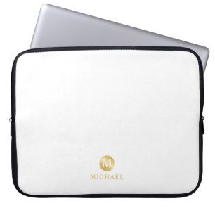 Luxury White and Gold Personalized Monogram Laptop Sleeve