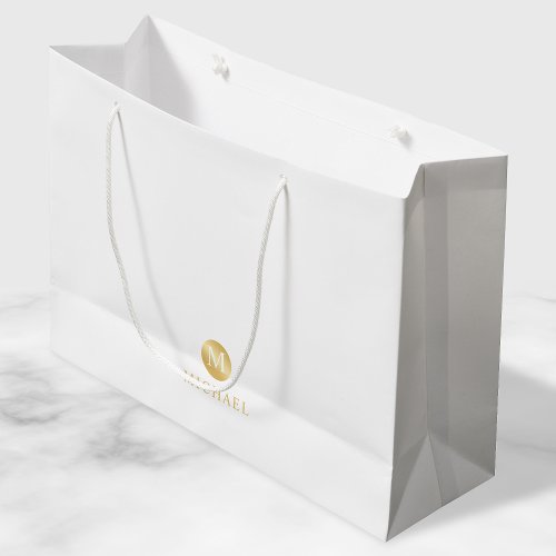 Luxury White and Gold Personalized Monogram Large Gift Bag