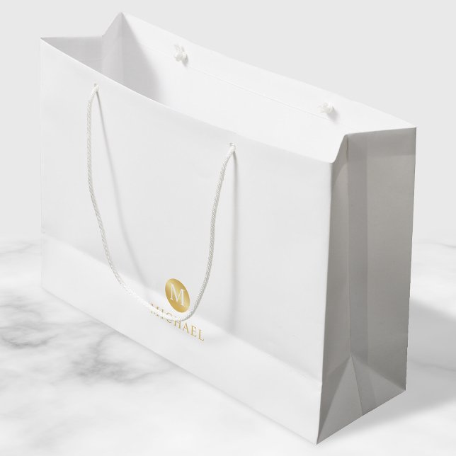 Luxury White and Gold Personalized Monogram Large Gift Bag (Creator Uploaded)