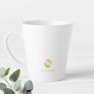 Luxury White and Gold Personalized Monogram Latte Mug
