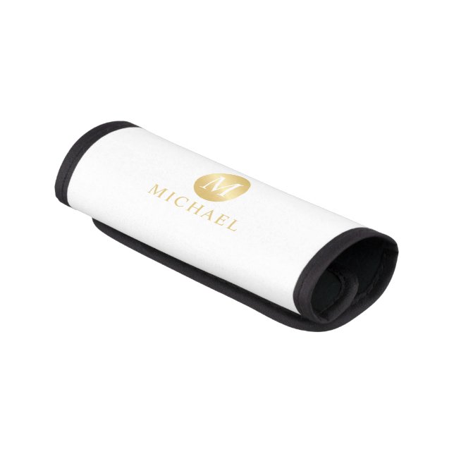 Luxury White and Gold Personalized Monogram Luggage Handle Wrap (Angled)