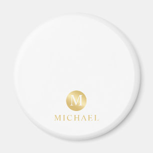Luxury White and Gold Personalized Monogram Magnet