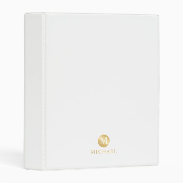 Luxury White and Gold Personalized Monogram Mini Binder (Front/Spine)