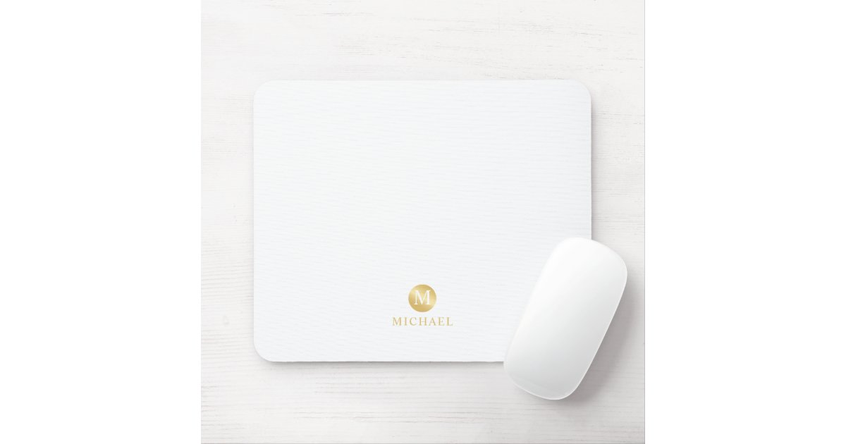 Luxury White and Gold Personalized Monogram Mouse Pad Zazzle