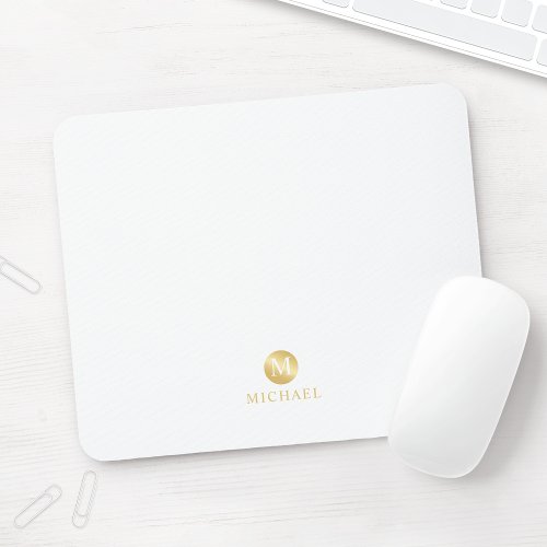 Luxury White and Gold Personalized Monogram Mouse Pad