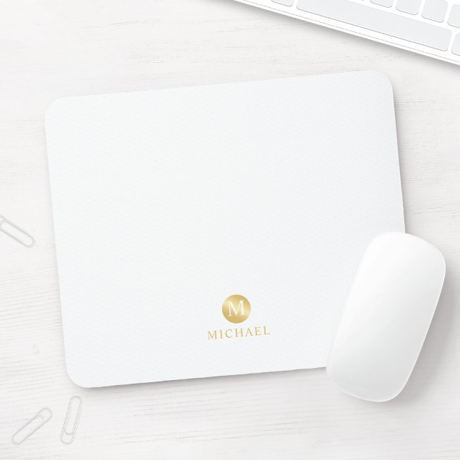Luxury White and Gold Personalized Monogram Mouse Pad (Creator Uploaded)
