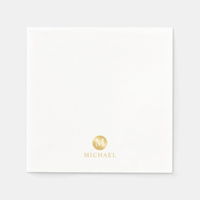 Luxury White and Gold Personalized Monogram Napkins (Front)