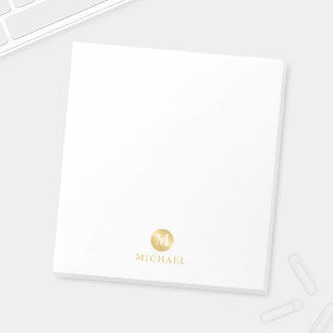 Luxury White and Gold Personalized Monogram Notepad
