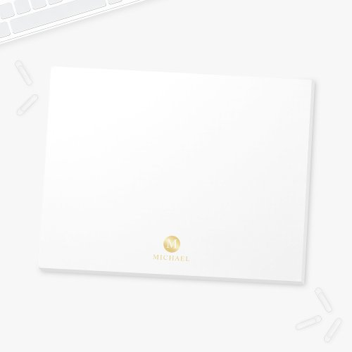 Luxury White and Gold Personalized Monogram Notepad