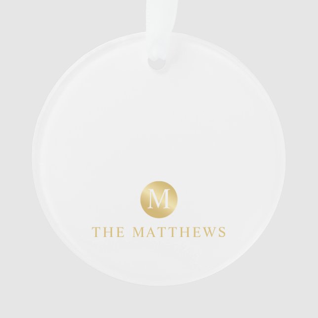 Luxury White and Gold Personalized Monogram Ornament (Front)