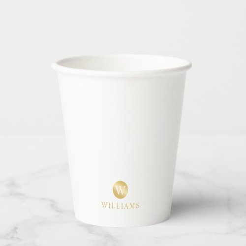 Luxury White and Gold Personalized Monogram Paper Cups