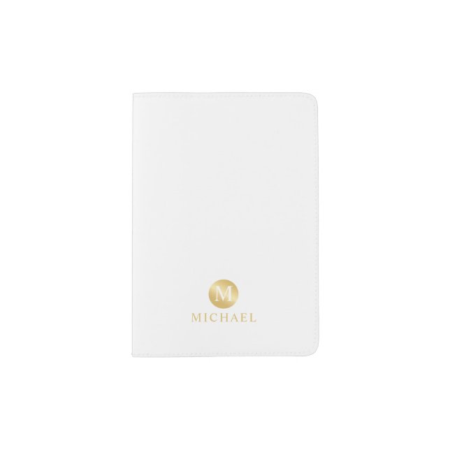 Luxury White and Gold Personalized Monogram Passport Holder (Front)