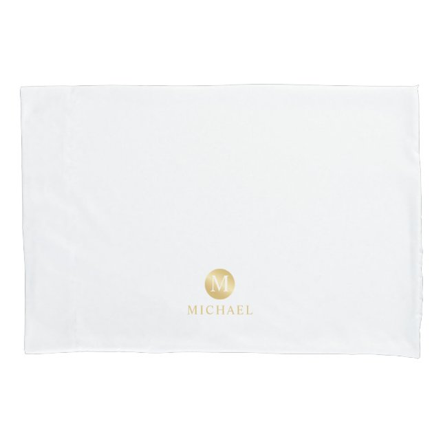 Luxury White and Gold Personalized Monogram Pillow Case (Front)