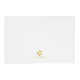 Luxury White and Gold Personalized Monogram Placemat