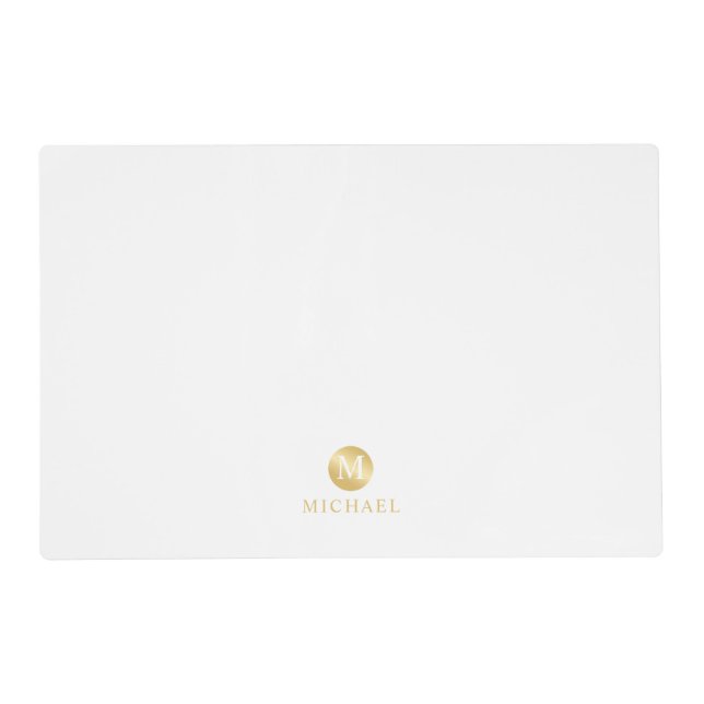 Luxury White and Gold Personalized Monogram Placemat (Front)