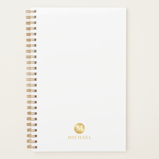 Luxury White and Gold Personalized Monogram Planner (Front)