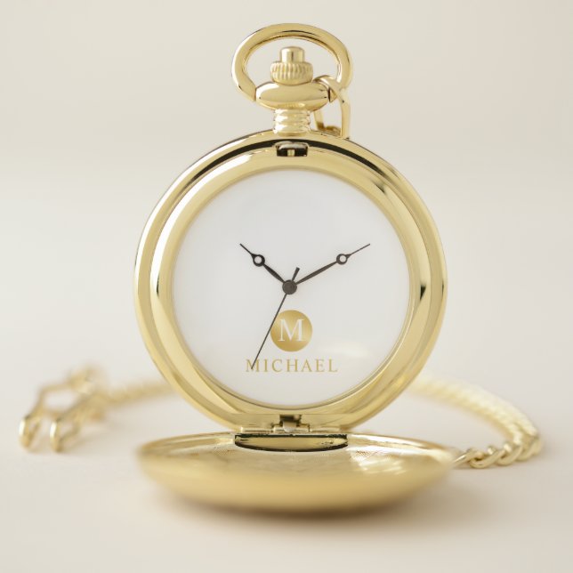 Luxury White and Gold Personalized Monogram Pocket Watch (Inside)