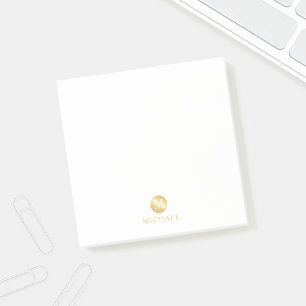 Luxury White and Gold Personalized Monogram Post-it Notes