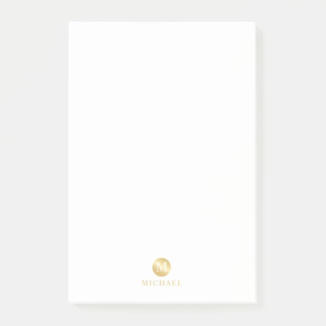 Luxury White and Gold Personalized Monogram Post-it Notes (Front)