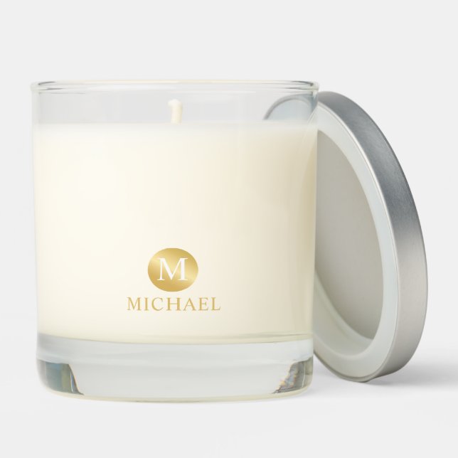 Luxury White and Gold Personalized Monogram Scented Candle (Lid)